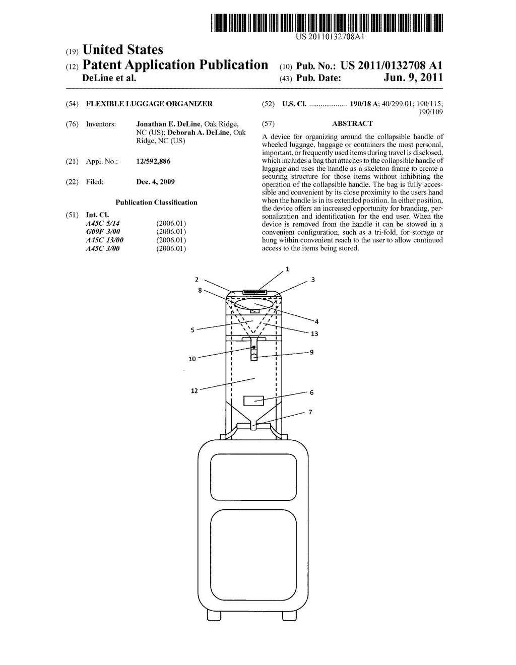 Flexible luggage organizer - diagram, schematic, and image 01