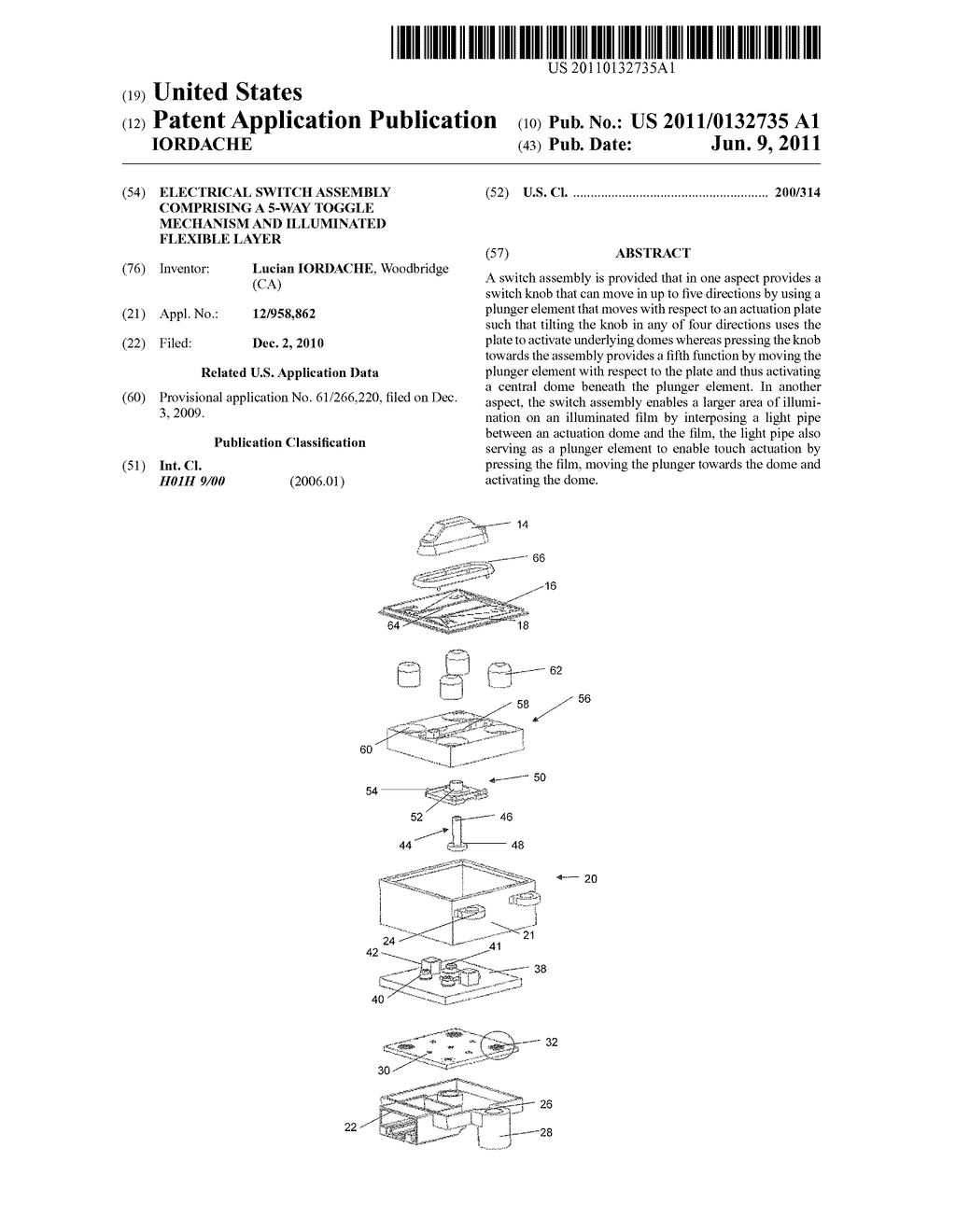 ELECTRICAL SWITCH ASSEMBLY COMPRISING A 5-WAY TOGGLE MECHANISM AND     ILLUMINATED FLEXIBLE LAYER - diagram, schematic, and image 01