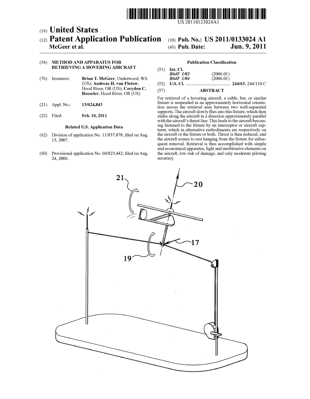 METHOD AND APPARATUS FOR RETRIEVING A HOVERING AIRCRAFT - diagram, schematic, and image 01