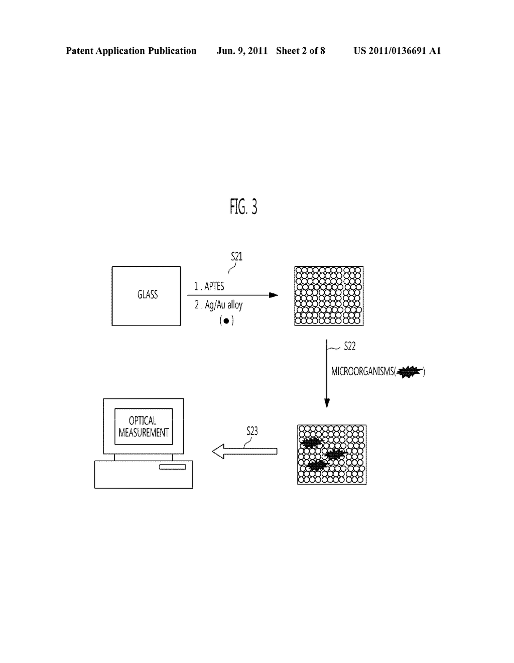 GOLD-SILVER ALLOY NANOPARTICLE CHIP, METHOD OF FABRICATING THE SAME AND     METHOD OF DETECTING MICROORGANISMS USING THE SAME - diagram, schematic, and image 03