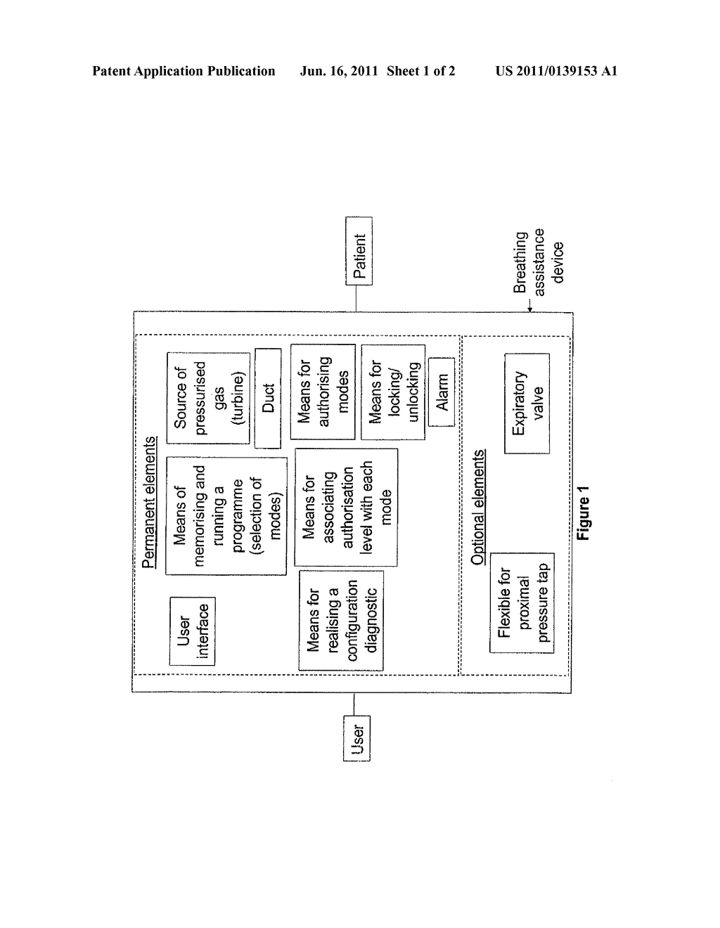 BREATHING ASSISTANCE DEVICE WITH SEVERAL SECURE RESPIRATOR MODES AND     ASSOCIATED METHOD - diagram, schematic, and image 02