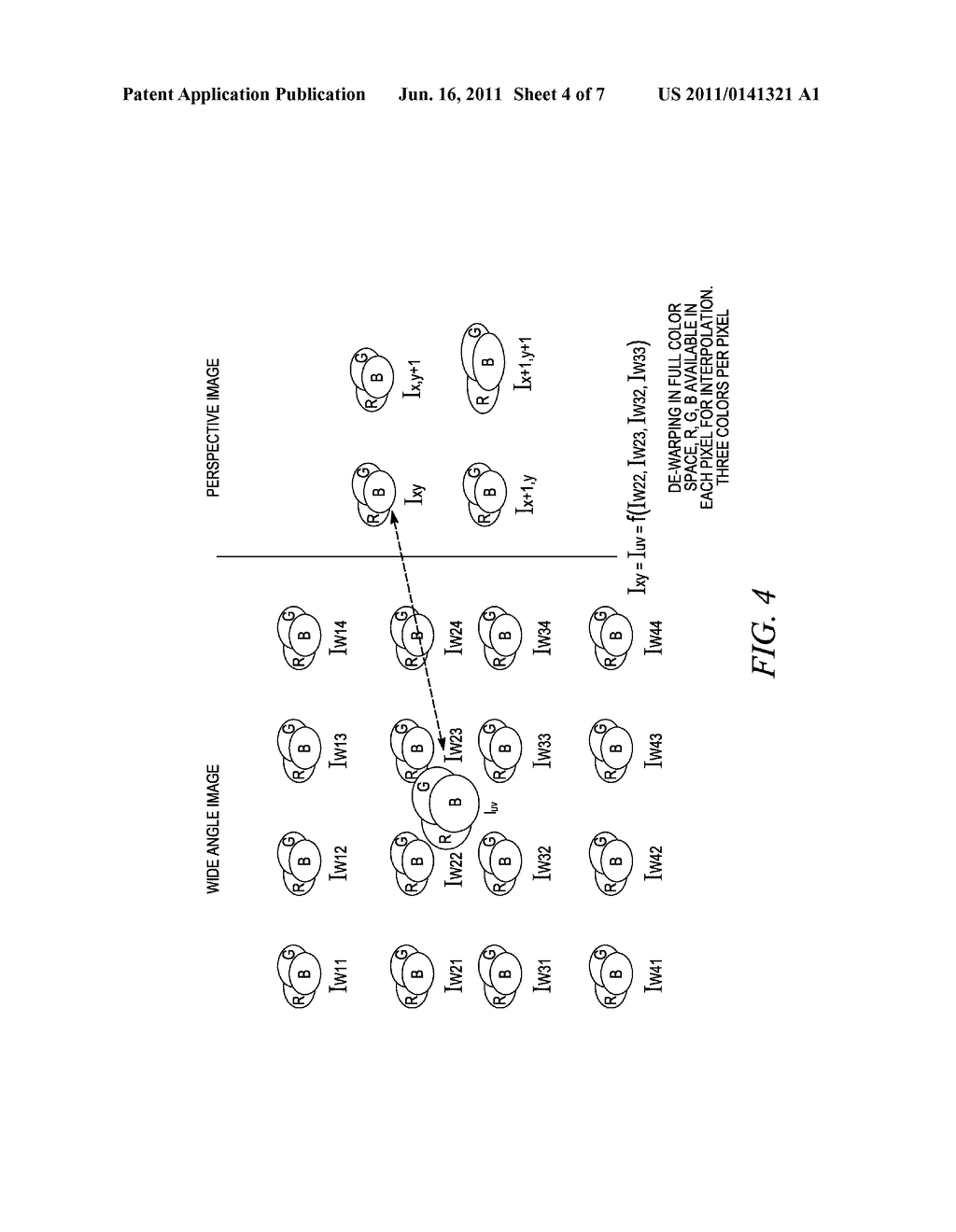 METHOD AND APPARATUS FOR TRANSFORMING A  LENS-DISTORTED IMAGE TO A     PERSPECTIVE IMAGE IN BAYER SPACE - diagram, schematic, and image 05