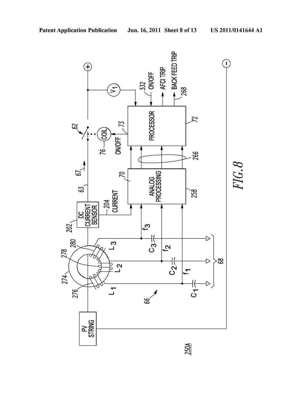 DIRECT CURRENT ARC FAULT CIRCUIT INTERRUPTER, DIRECT CURRENT ARC FAULT     DETECTOR, NOISE BLANKING CIRCUIT FOR A DIRECT CURRENT ARC FAULT CIRCUIT     INTERRUPTER, AND METHOD OF DETECTING ARC FAULTS - diagram, schematic, and image 09