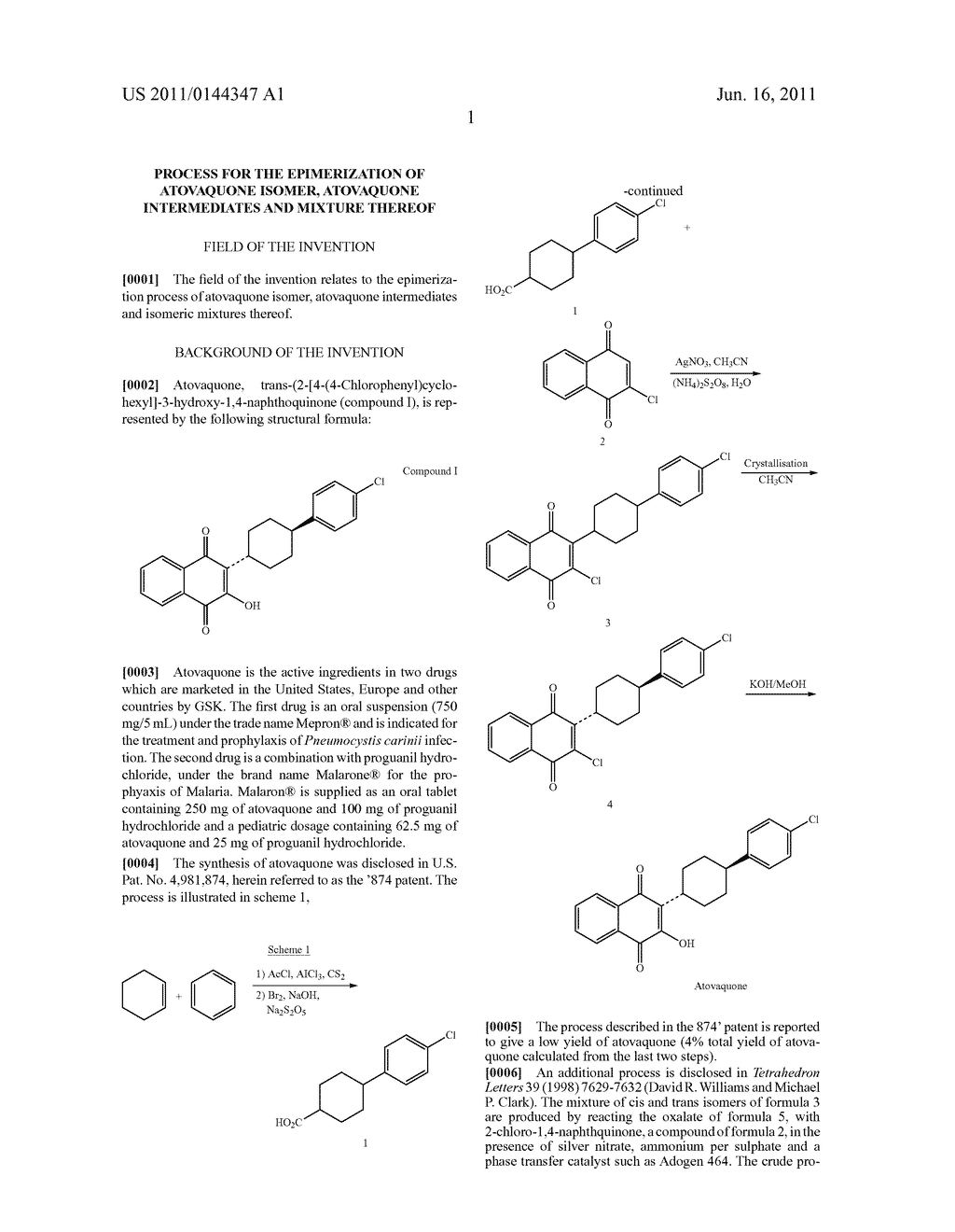 PROCESS FOR THE EPIMERIZATION OF ATOVAQUONE ISOMER, ATOVAQUONE     INTERMEDIATES AND MIXTURE THEREOF - diagram, schematic, and image 04