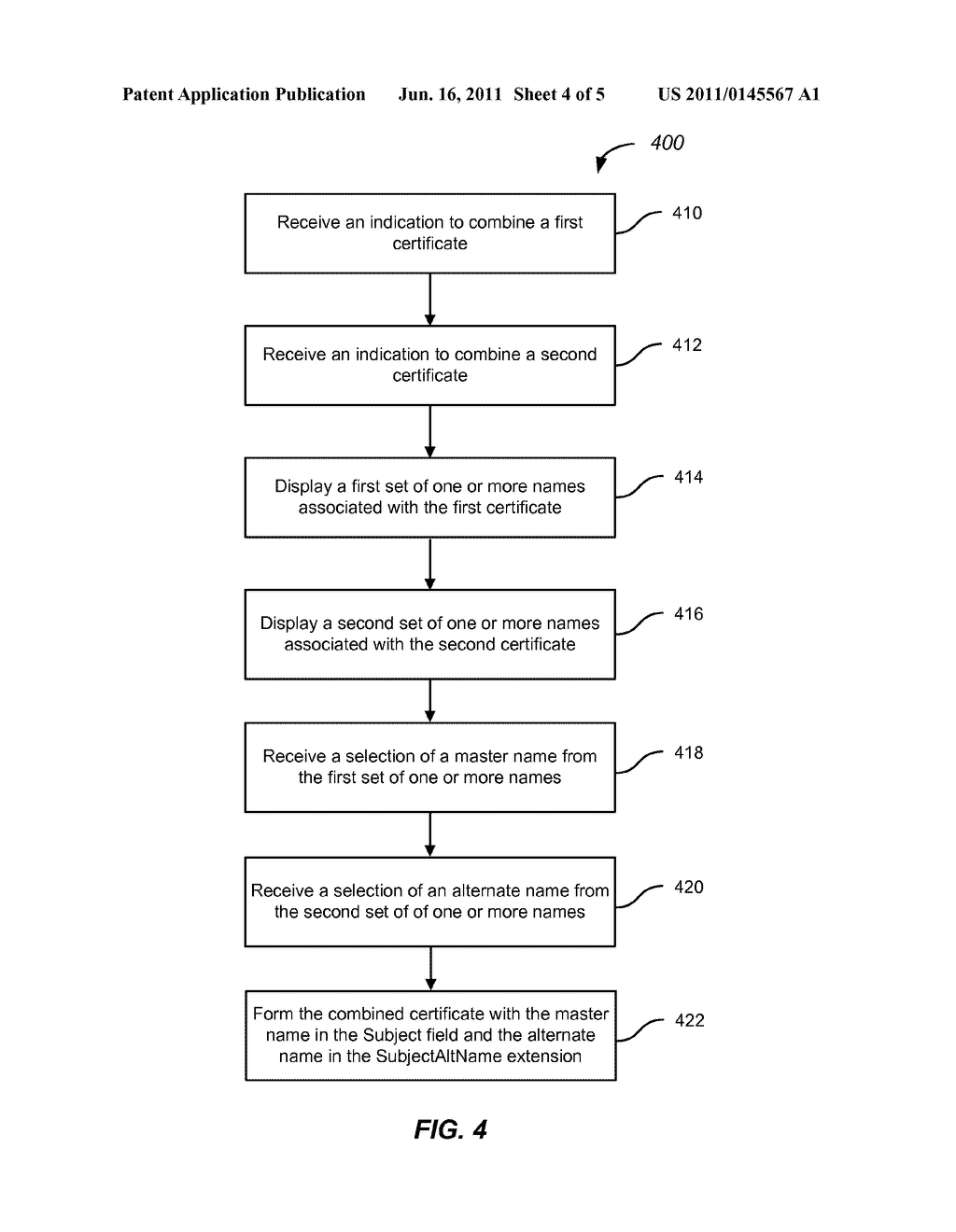 METHOD AND SYSTEM TO COMBINE MULTIPLE DIGITAL CERTIFICATES USING THE     SUBJECT ALTERNATIVE NAME EXTENSION - diagram, schematic, and image 05