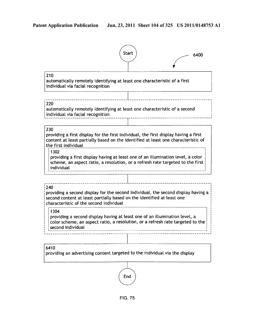 Identifying a characteristic of an individual utilizing facial recognition     and providing a display for the individual - diagram, schematic, and image 105