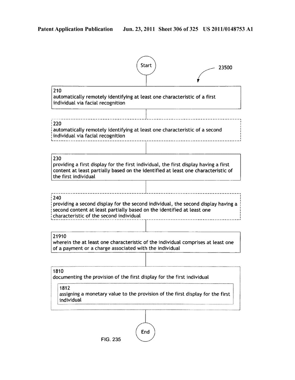 Identifying a characteristic of an individual utilizing facial recognition     and providing a display for the individual - diagram, schematic, and image 307