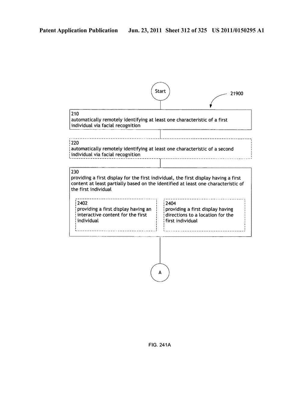 Identifying a characteristic of an individual utilizing facial recognition     and providing a display for the individual - diagram, schematic, and image 313