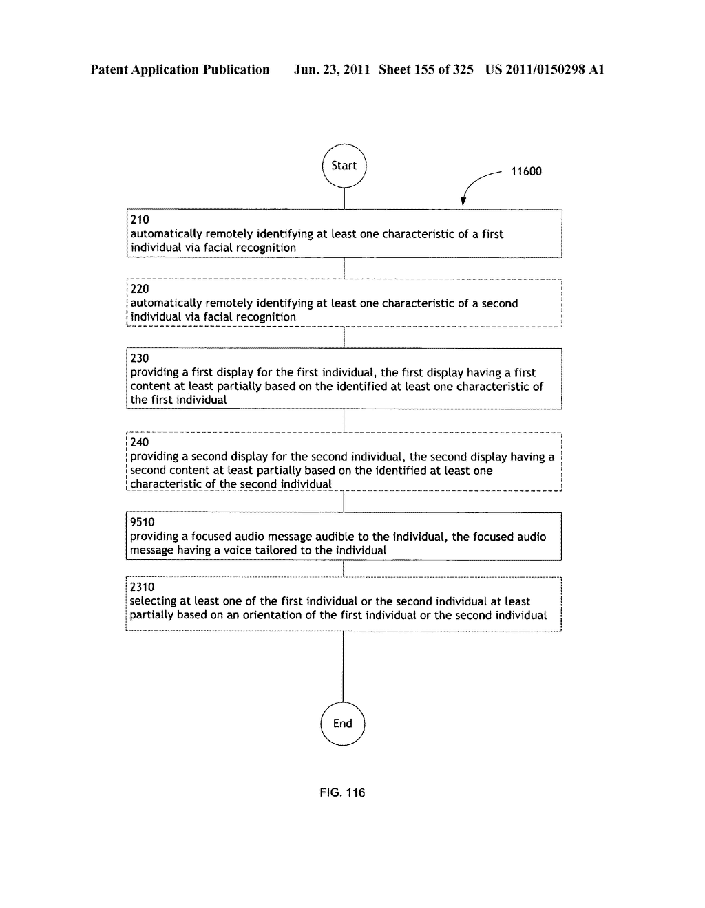 Identifying a characteristic of an individual utilizing facial recognition     and providing a display for the individual - diagram, schematic, and image 156