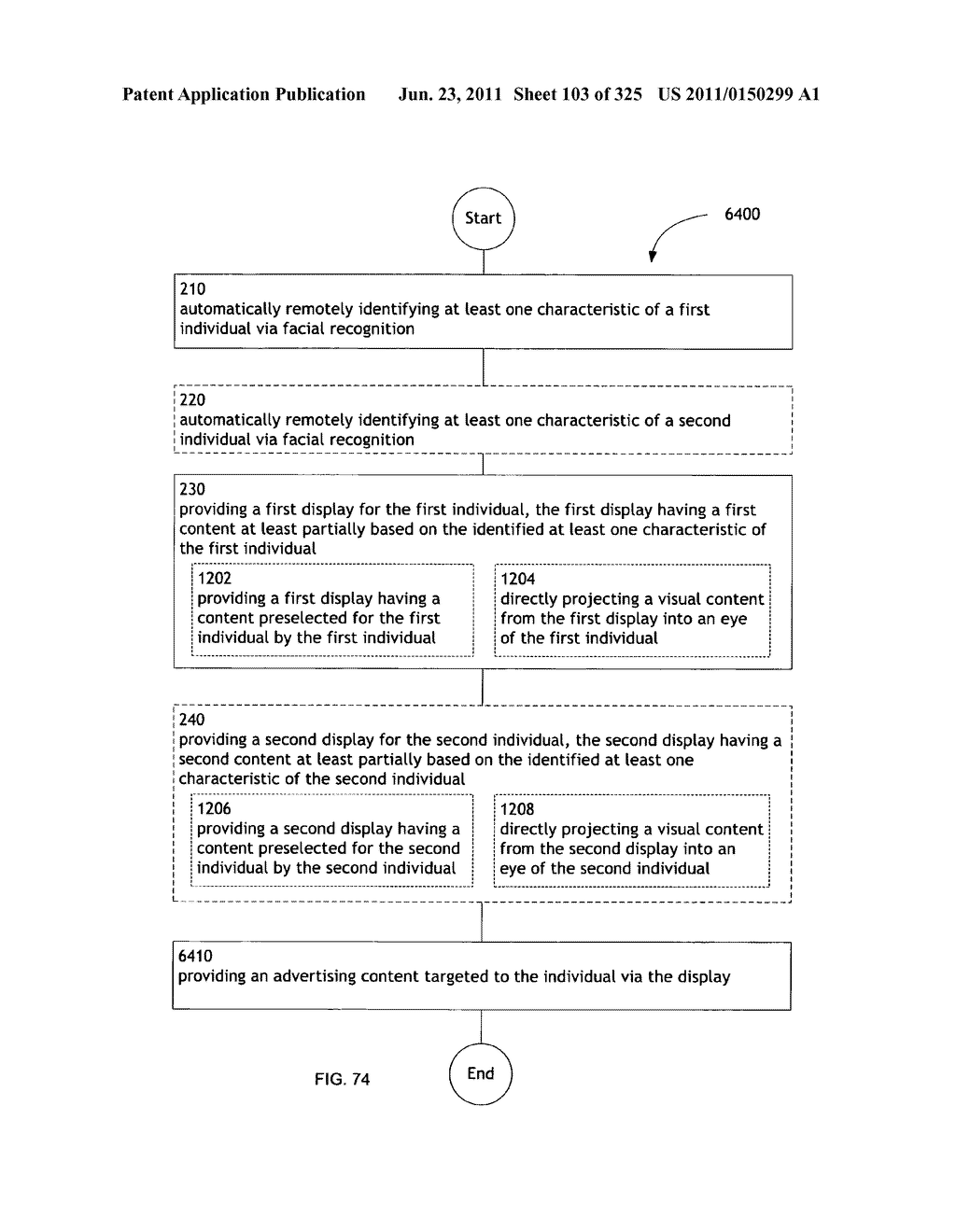 Identifying a characteristic of an individual utilizing facial recognition     and providing a display for the individual - diagram, schematic, and image 104