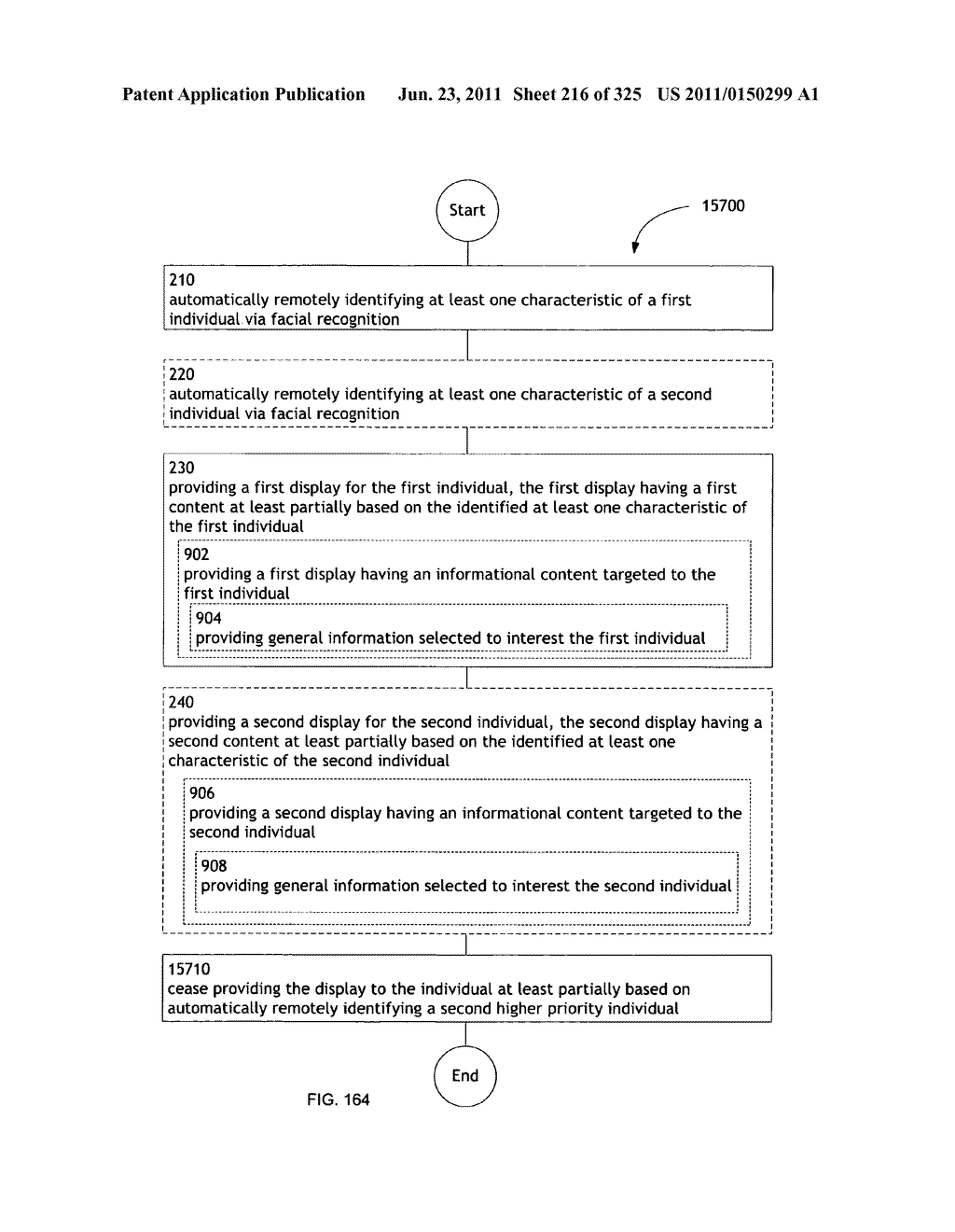 Identifying a characteristic of an individual utilizing facial recognition     and providing a display for the individual - diagram, schematic, and image 217