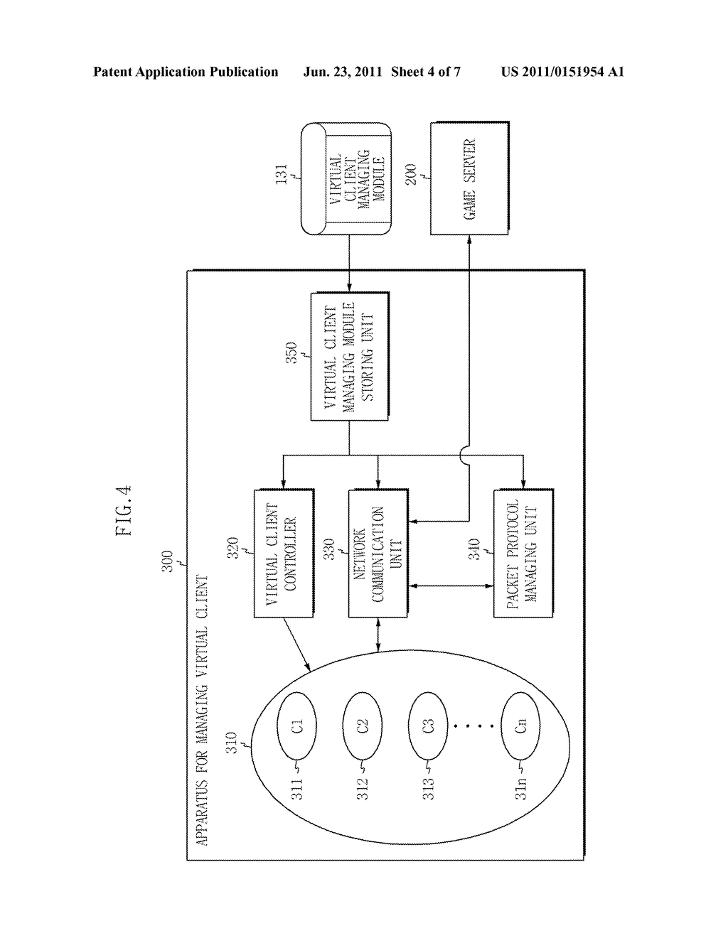 DEVICE FOR PROVIDING VIRTUAL CLIENT MANAGING MODULE, APPARATUS FOR     MANAGING VIRTUAL CLIENT, AND METHOD FOR TESTING A GAME BY USING VIRTUAL     CLIENT MANAGING MODULE - diagram, schematic, and image 05