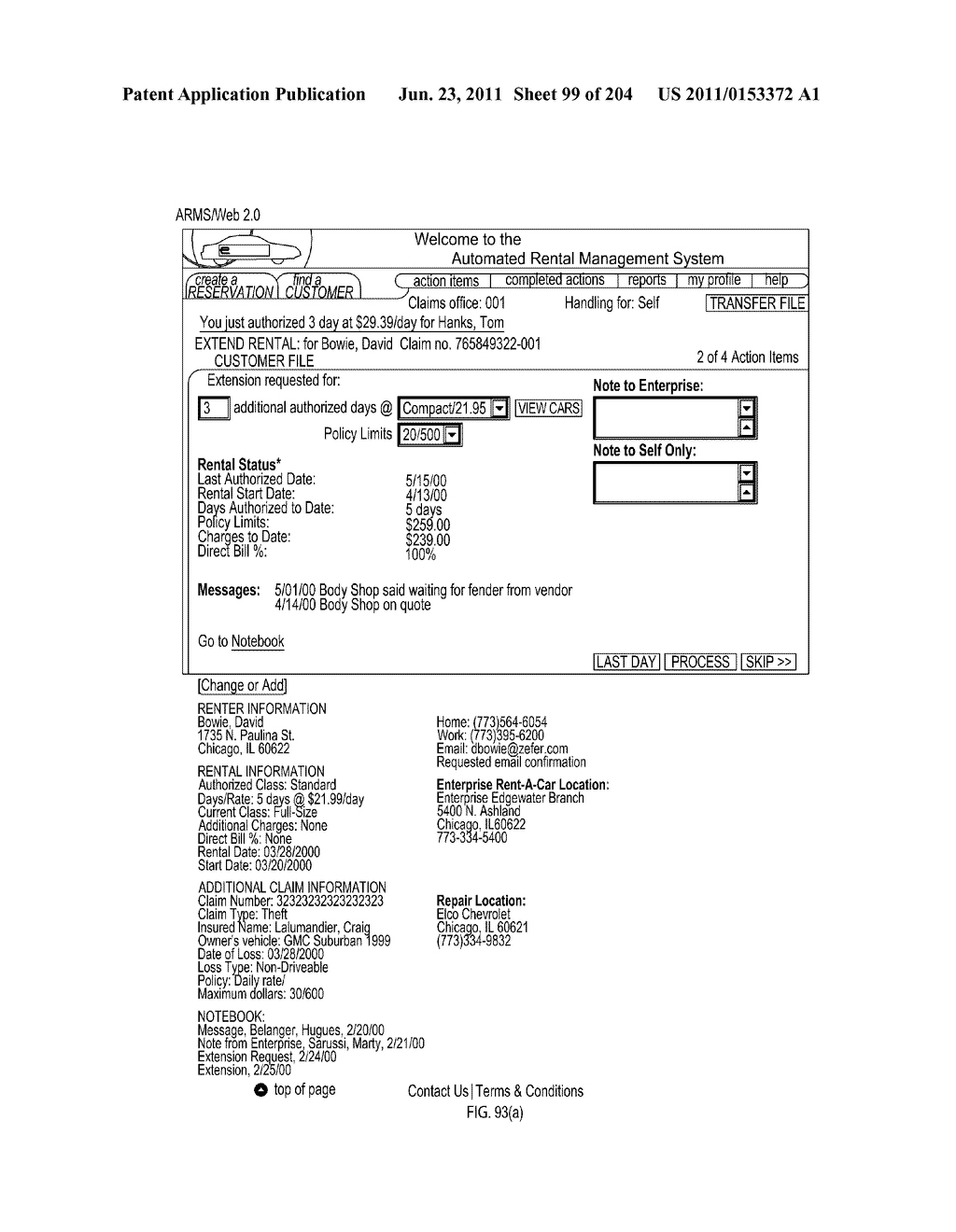 Extended Web enabled Business to Business Computer System for Rental     Vehicle Services - diagram, schematic, and image 100