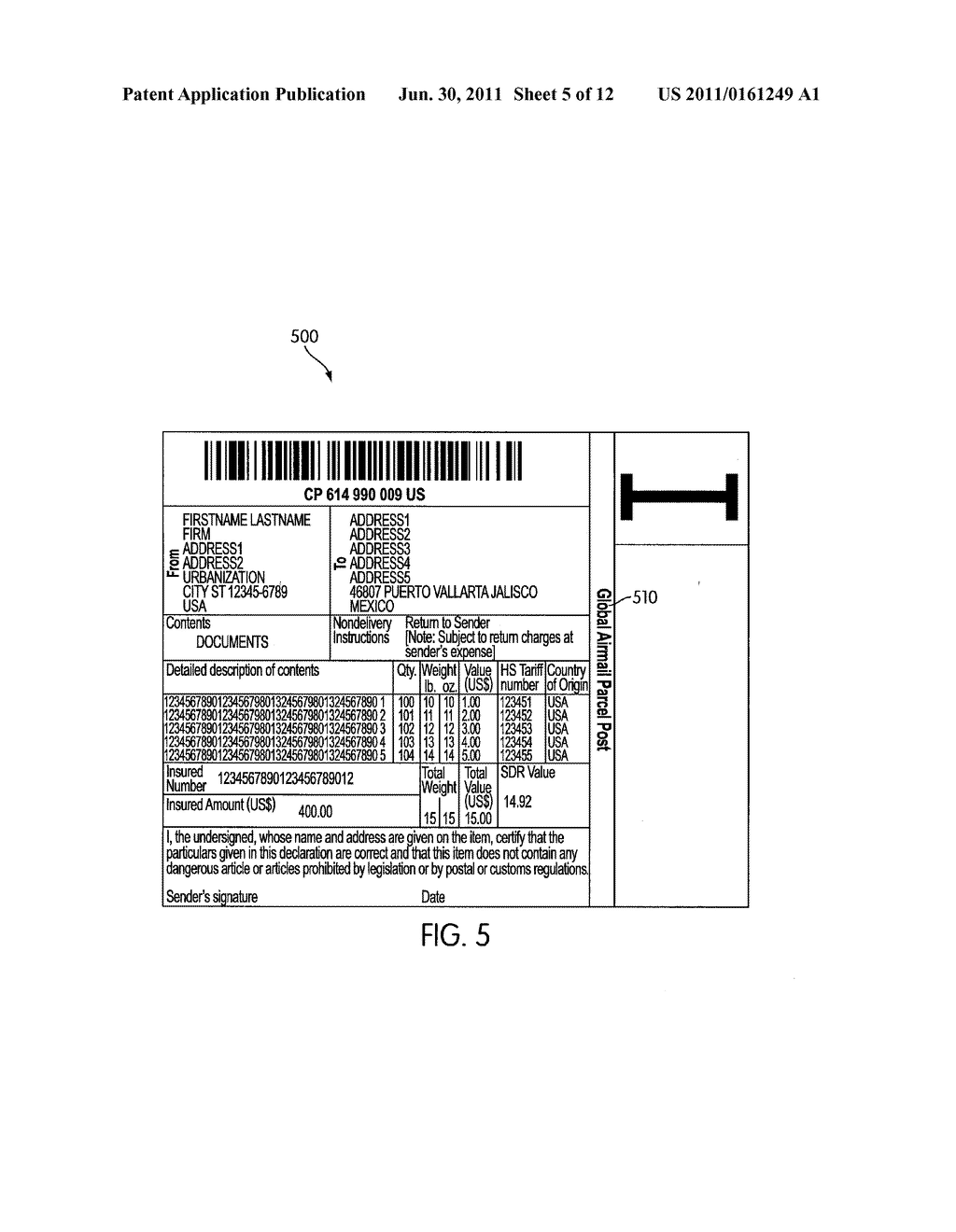 Integrated shipping label and customs form - diagram, schematic, and image 06