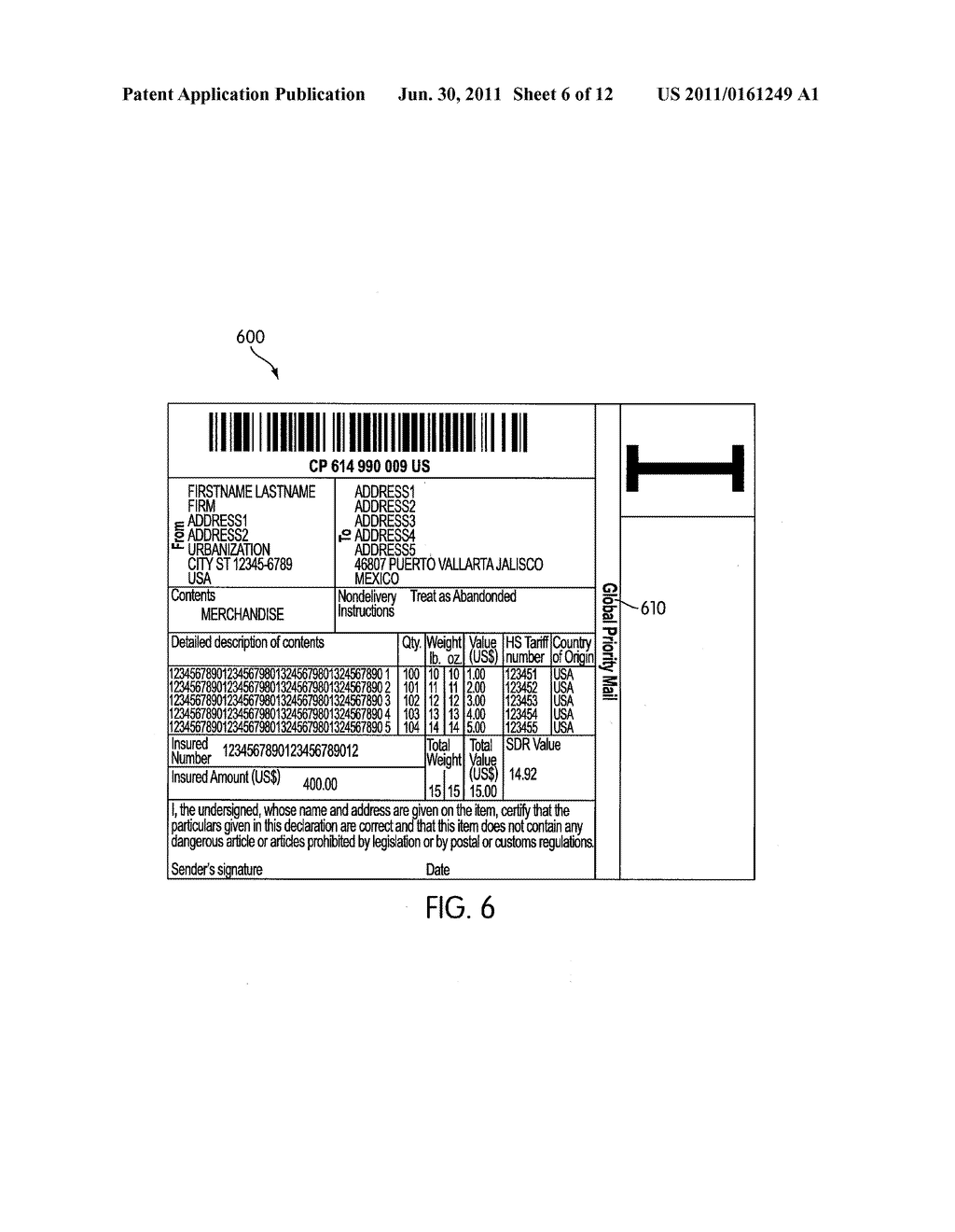 Integrated shipping label and customs form - diagram, schematic, and image 07