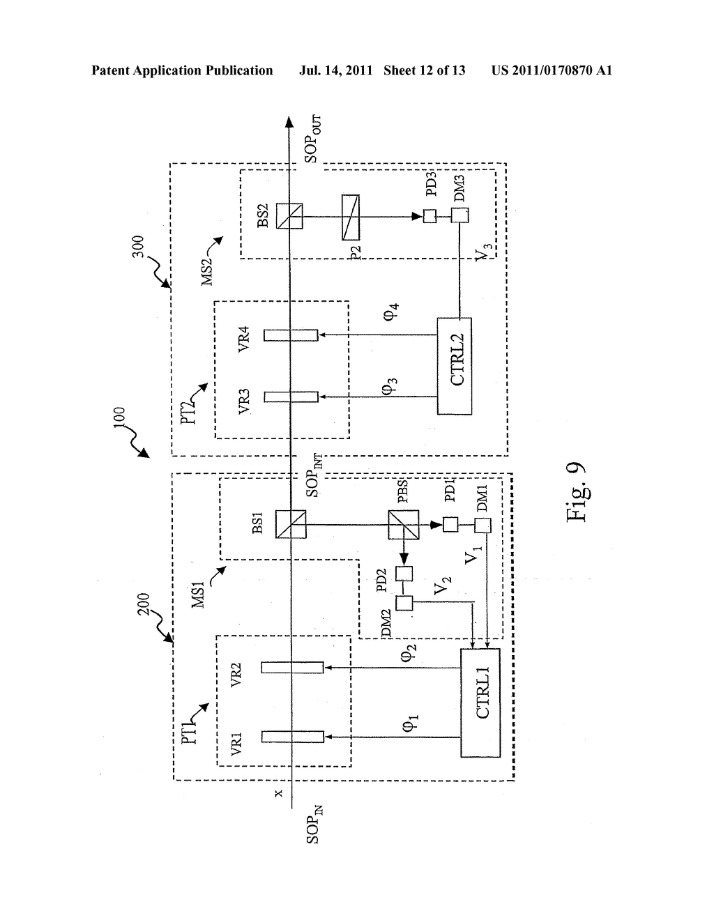 Method and Device for Stabilizing the State of Polarization of a     Polarization Multiplexed Optical Radiation - diagram, schematic, and image 13