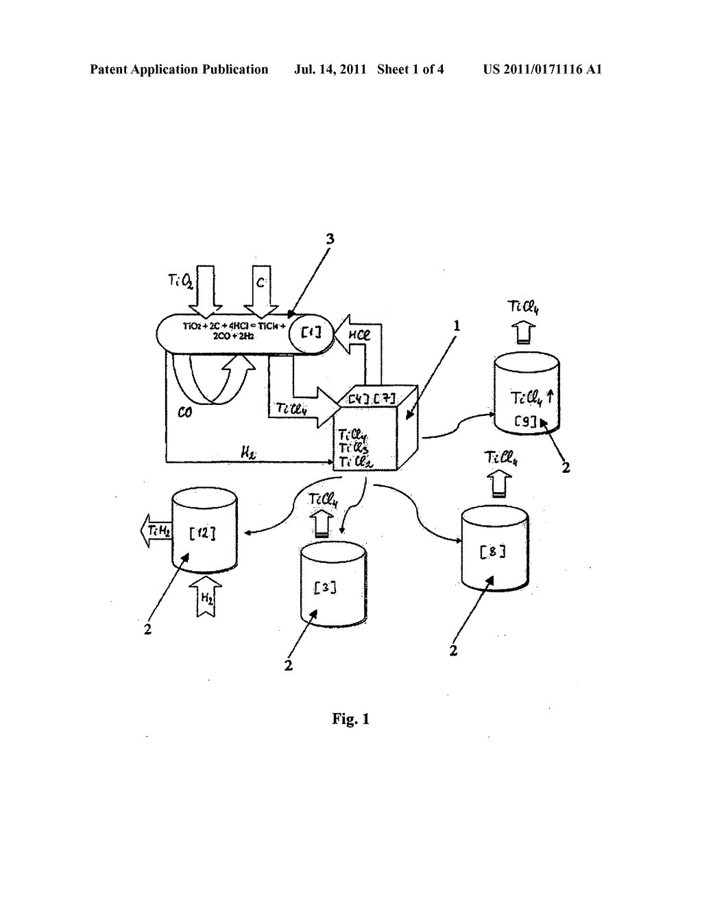 Continuous and semi-continuous process of manufacturing titanium hydride     using titanium chlorides of different valency - diagram, schematic, and image 02