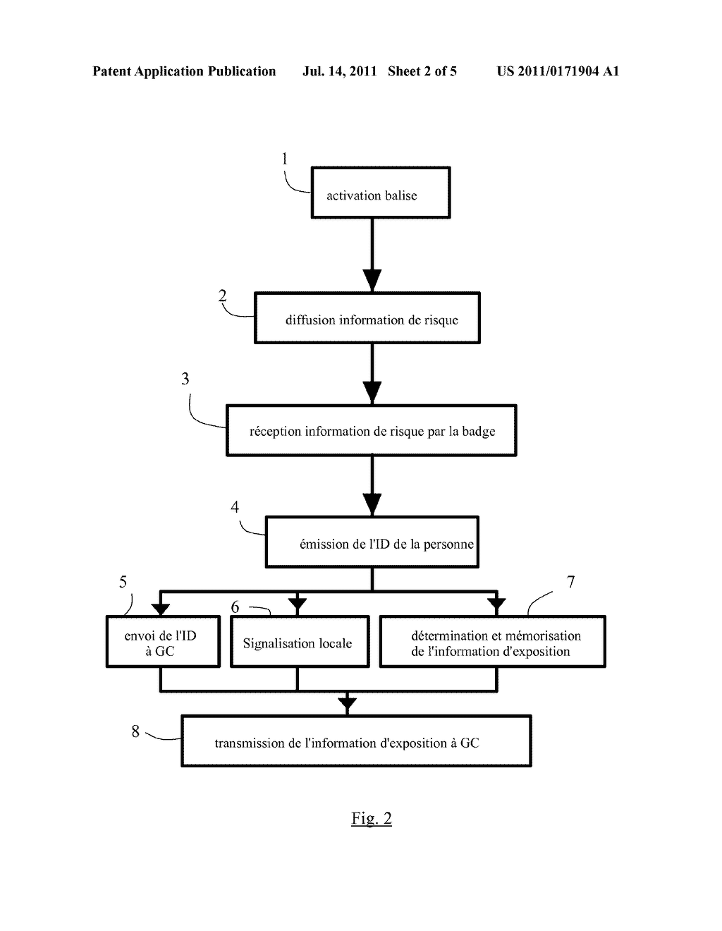 METHOD AND SYSTEM FOR MONITORING A PERSON WEARING A BADGE AND LIKELY TO BE     IN POTENTIALLY HIGH-RISK AREA - diagram, schematic, and image 03