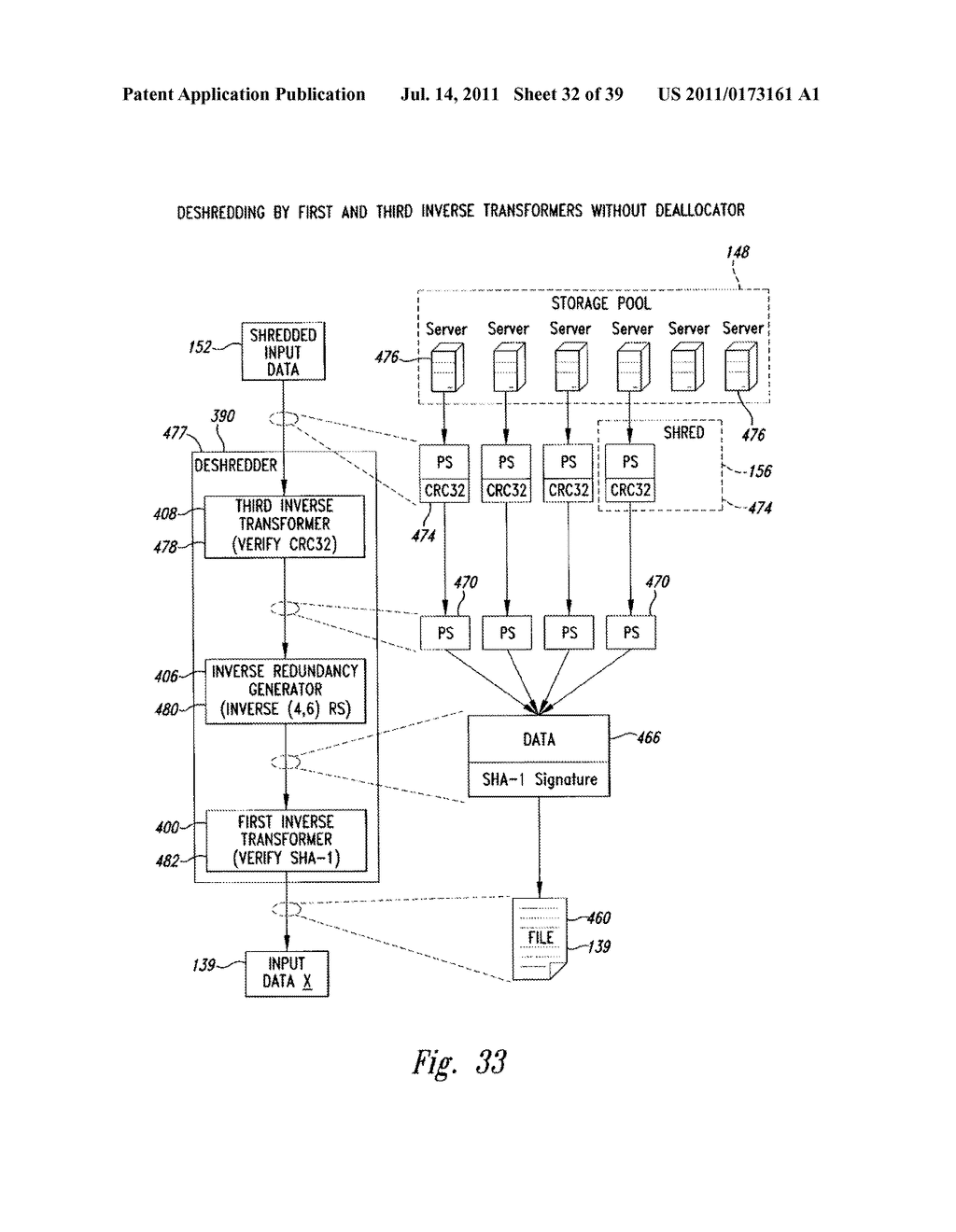 DATA STORAGE SYSTEM AND METHOD BY SHREDDING AND DESHREDDING - diagram, schematic, and image 33