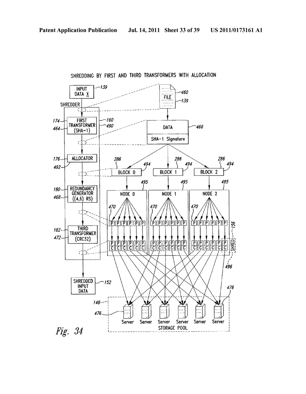 DATA STORAGE SYSTEM AND METHOD BY SHREDDING AND DESHREDDING - diagram, schematic, and image 34