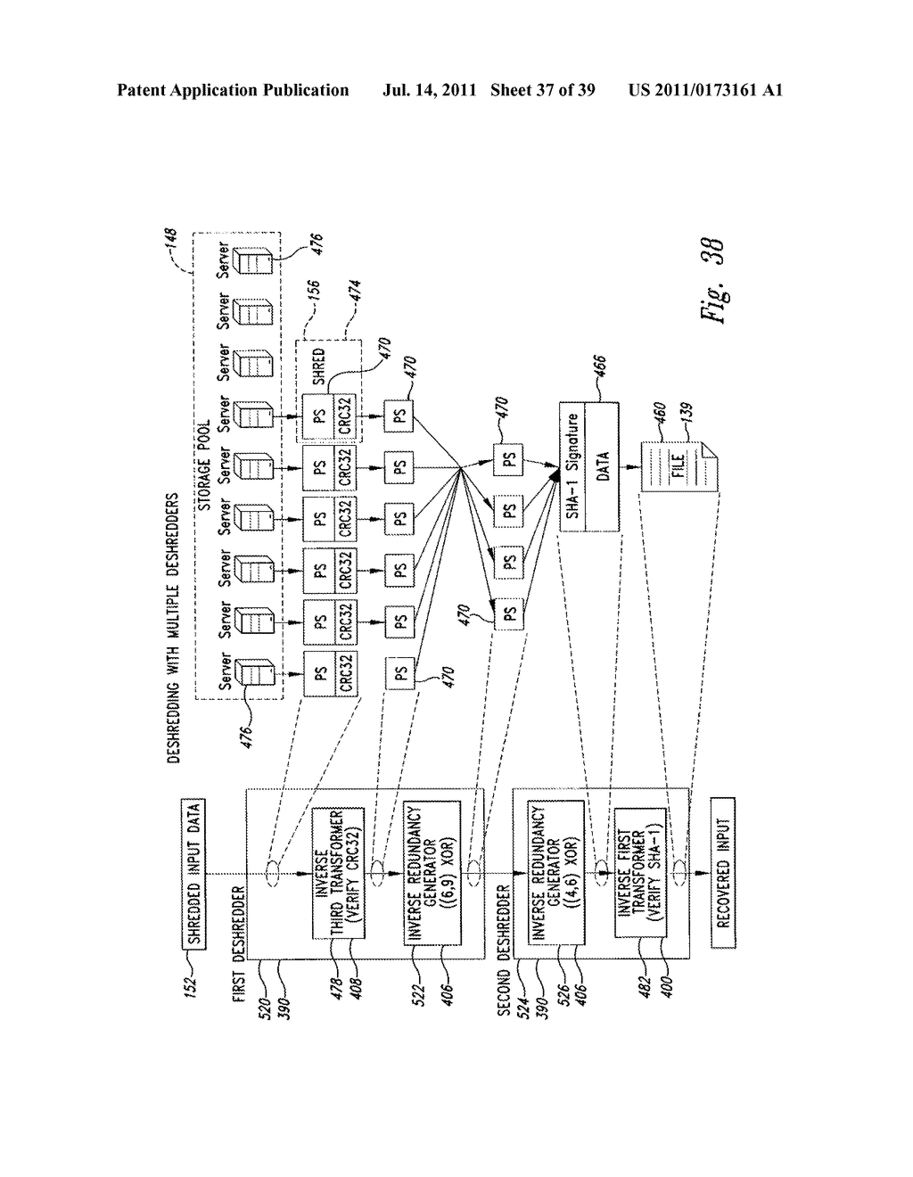 DATA STORAGE SYSTEM AND METHOD BY SHREDDING AND DESHREDDING - diagram, schematic, and image 38