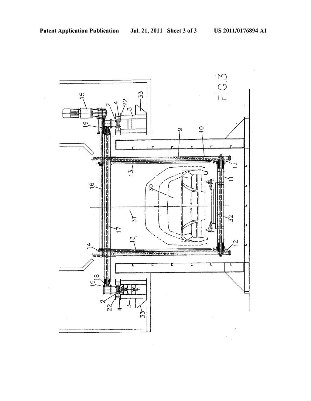 HANDLING DEVICE FOR DRIVING, IMMERSING, REMOVING, OR ROTATING MOTOR     VEHICLE BODYWORKS INTO OR FROM A PROCESSING BASIN OR BASINS - diagram, schematic, and image 04