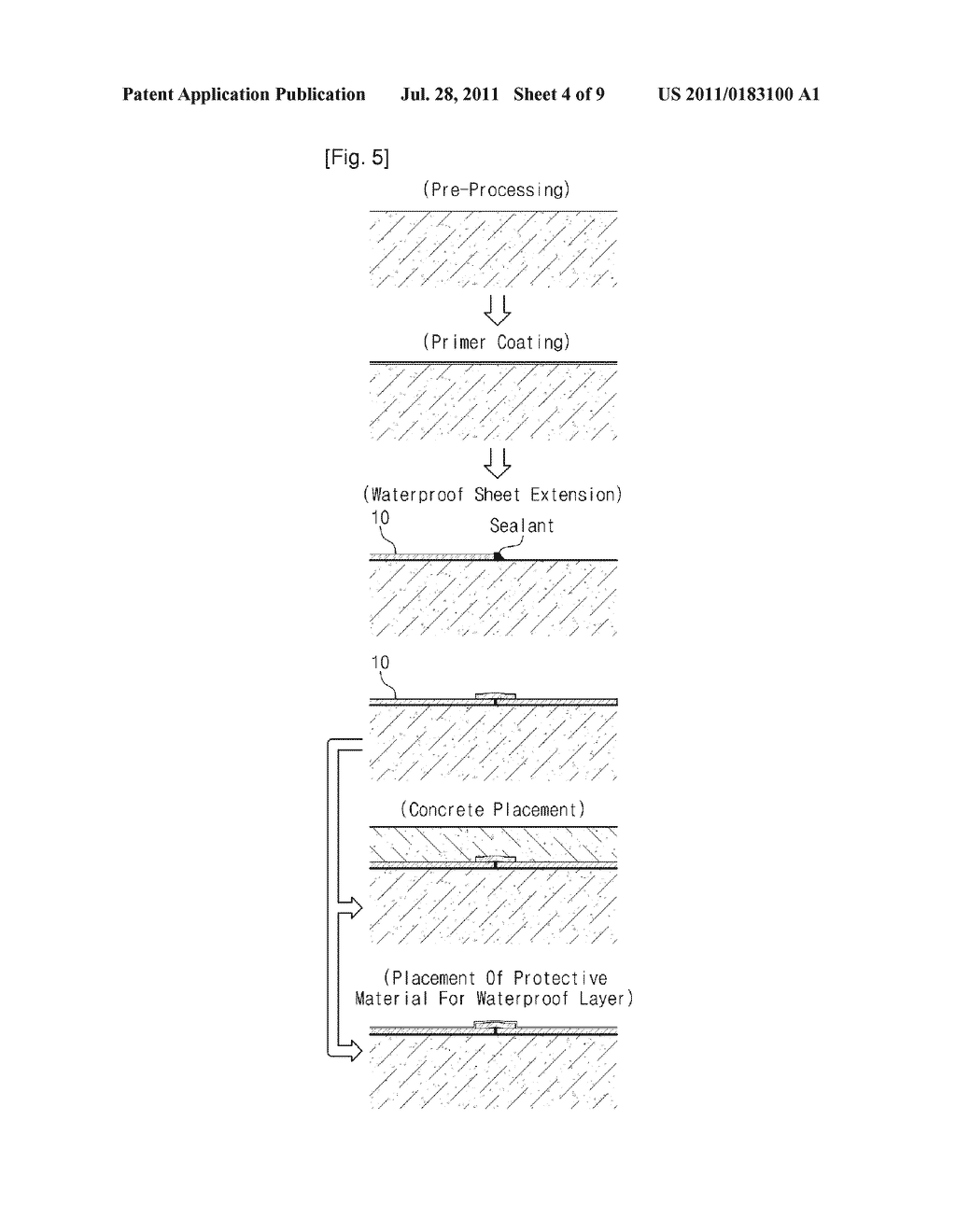 SOLVENT-FREE ADHESIVE FOR WATERPROOF SHEET, WATERPROOF SHEET AND     MANUFACTURING METHOD OF WATERPROOF SHEET USING THE SOLVENT-FREE ADHESIVE     AND CONSTRUCTION METHOD USING THE WATERPROOF SHEET - diagram, schematic, and image 05