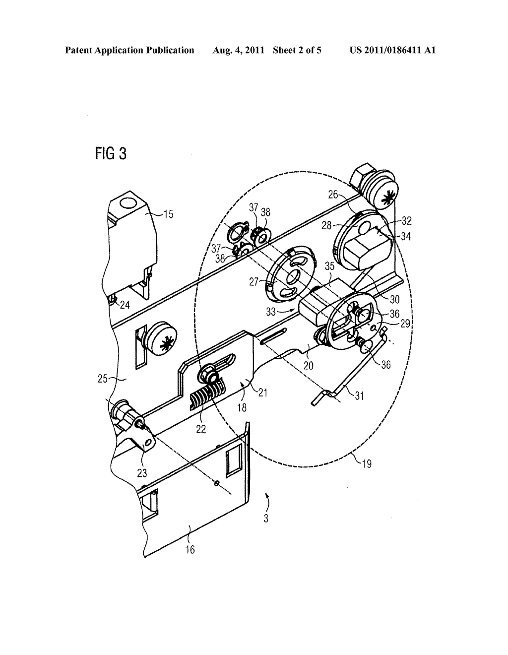 COUPLING ARRANGEMENT FOR TRANSMISSION OF THE ROTATIONAL MOVEMENT OF A     SWITCHING SHAFT OF AN ELECTRICAL SWITCH TO AT LEAST ONE POSITION     SIGNALLING DEVICE - diagram, schematic, and image 03