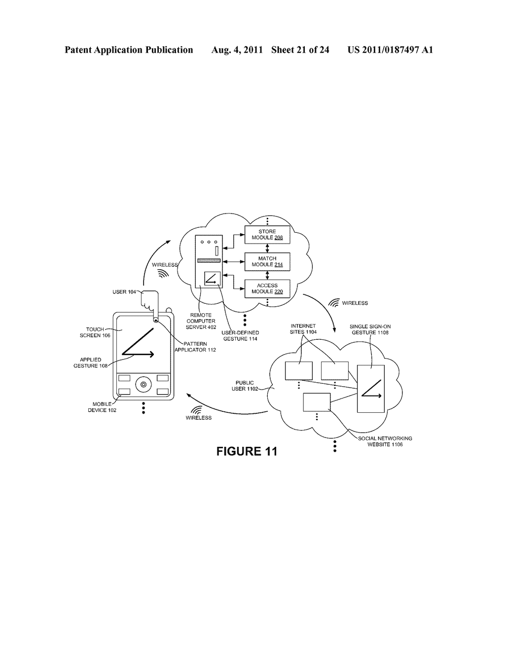 COMPARISON OF AN APPLIED GESTURE ON A TOUCH SCREEN OF A MOBILE DEVICE WITH     A REMOTELY STORED SECURITY GESTURE - diagram, schematic, and image 22