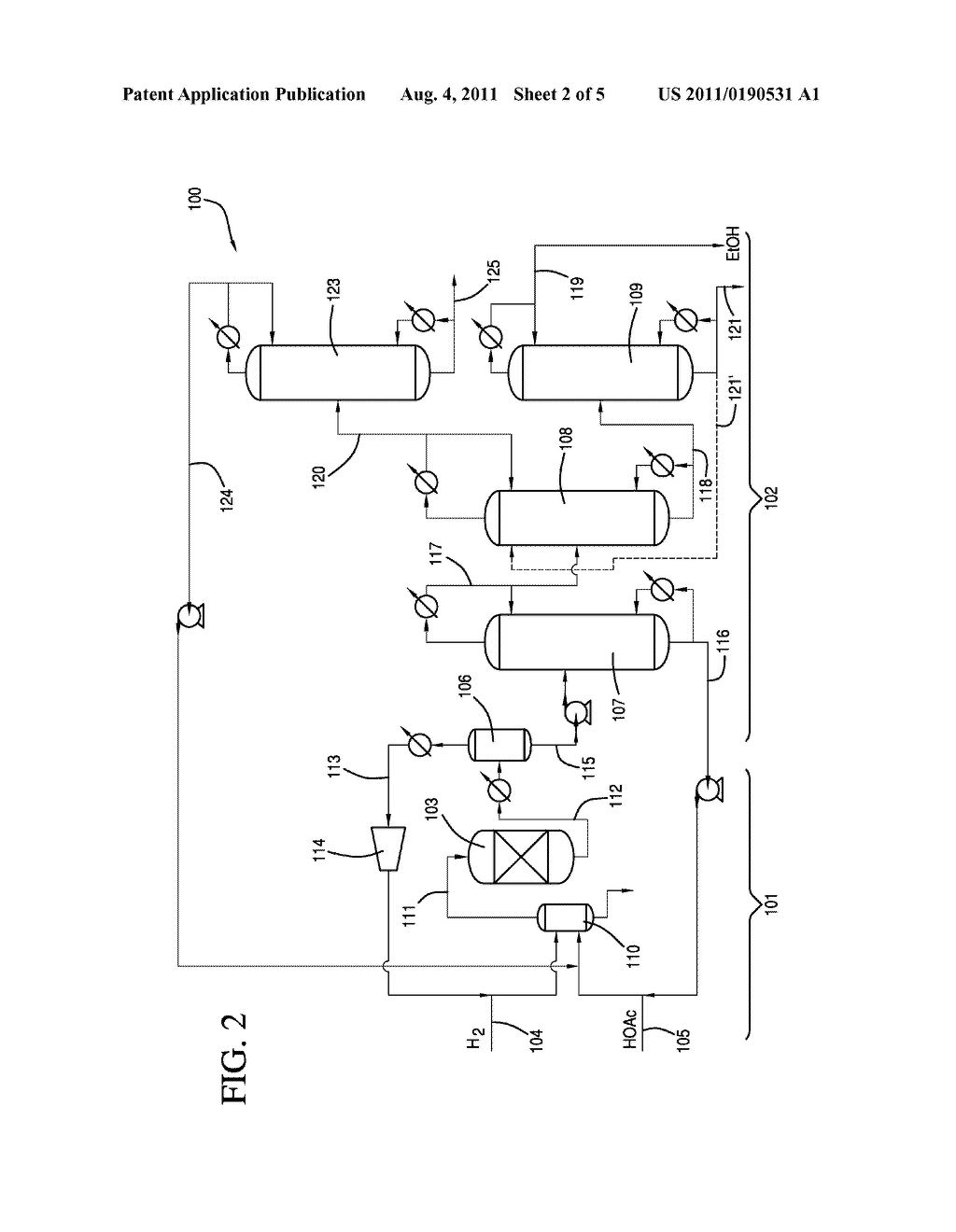 PROCESS FOR PRODUCING AN ETHYL ACETATE SOLVENT AND CO-PRODUCTION OF     ETHANOL - diagram, schematic, and image 03