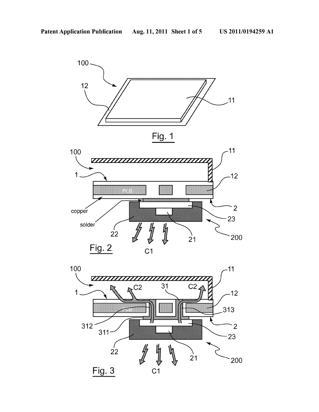 DEVICE FOR ELECTROMAGNETIC SHIELDING AND DISSIPATION OF HEAT RELEASED BY     AN ELECTRONIC COMPONENT, AND CORRESPONDING ELECTRONIC CIRCUIT - diagram, schematic, and image 02