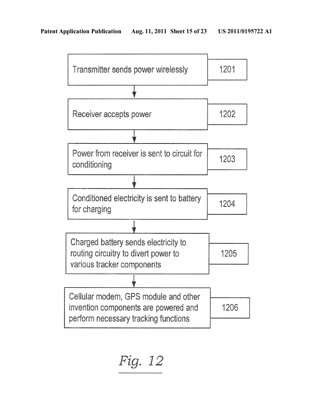 METHOD AND SYSTEM FOR TRACKING, MONITORING AND/OR CHARGING TRACKING     DEVICES INCLUDING WIRELESS ENERGY TRANSFER FEATURES - diagram, schematic, and image 16