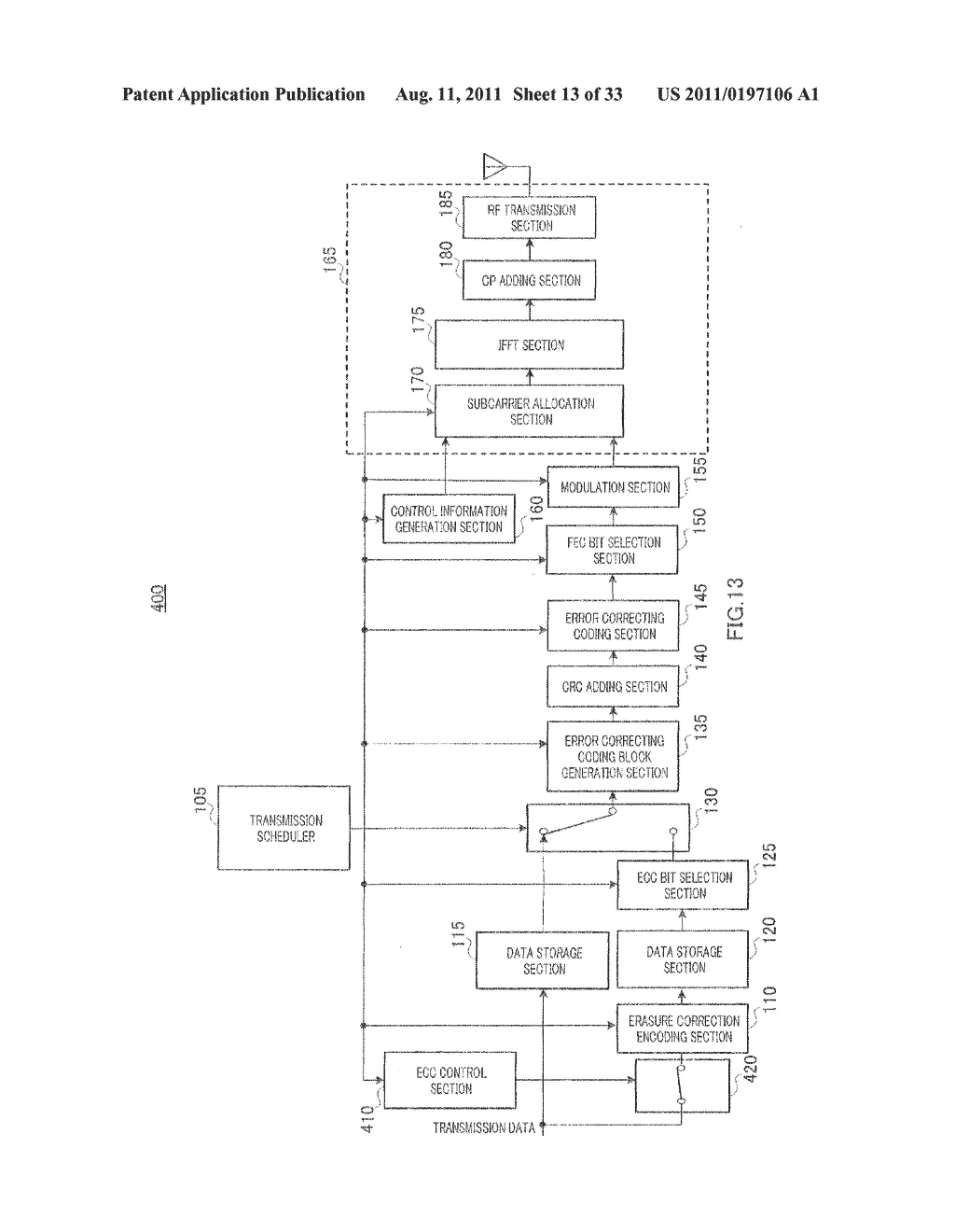 WIRELESS TRANSMISSION DEVICE, WIRELESS RECEIVING DEVICE, AND METHOD FOR     TRANSMITTING ENCODED DATA - diagram, schematic, and image 14