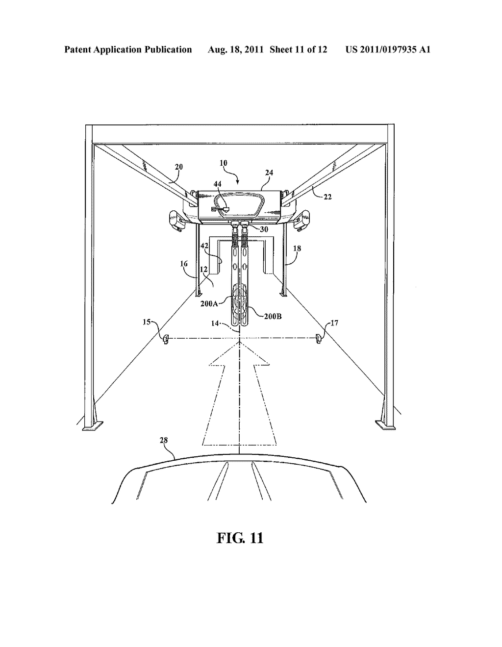 METHOD AND APPARATUS FOR ASSISTING THE DRIVER OF A VEHICLE TO CENTER THE     VEHICLE IN A WASH BAY - diagram, schematic, and image 12