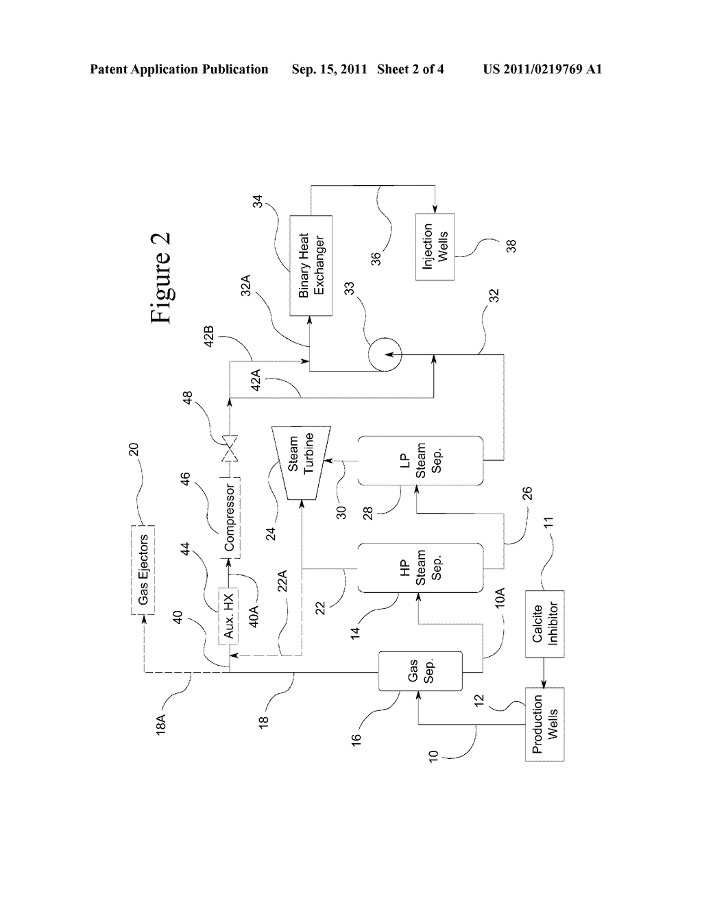 Return carbon dioxide to flashed geothermal brine to control scale     deposition in a geothermal power plant - diagram, schematic, and image 03