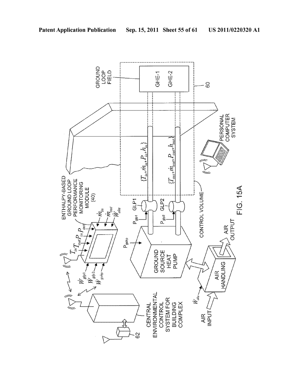 Method of and apparatus for interfacing geothermal equipment (GTE) in a     building with a ground loop heat exchanging (GLHE) subsystem installed in     the deep earth environment outside of the building - diagram, schematic, and image 56