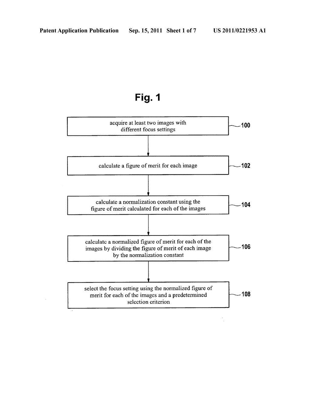  METHOD AND DIGITAL IMAGING APPLIANCE FOR SELECTING A FOCUS SETTING WITH A     NORMALIZED FIGURE-OF-MERIT - diagram, schematic, and image 02