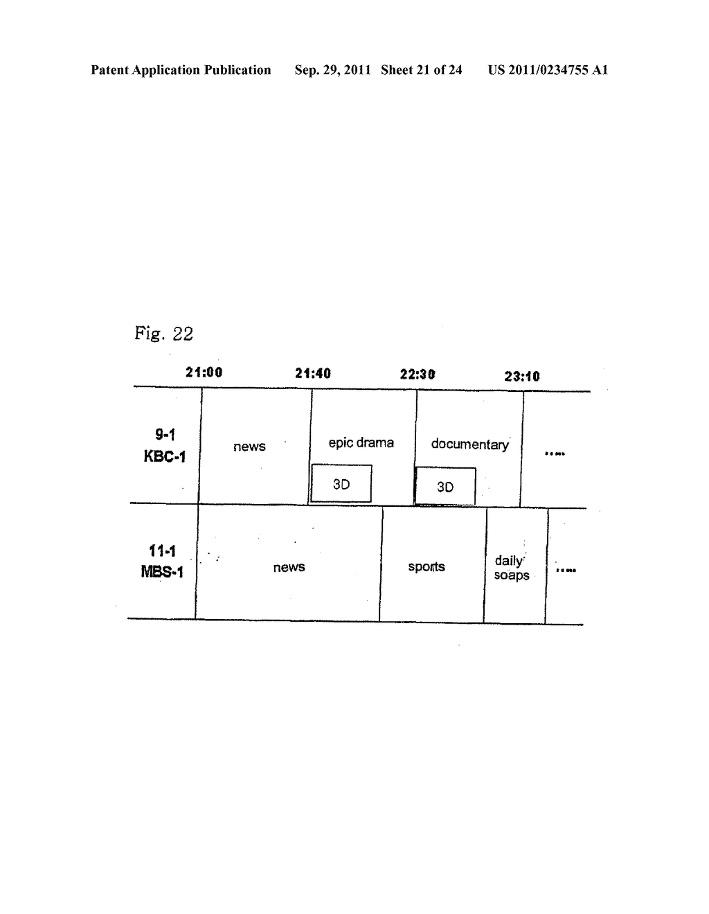 DIGITAL BROADCASTING RECEPTION METHOD CAPABLE OF DISPLAYING STEREOSCOPIC     IMAGE, AND DIGITAL BROADCASTING RECEPTION APPARATUS USING THE SAME - diagram, schematic, and image 22