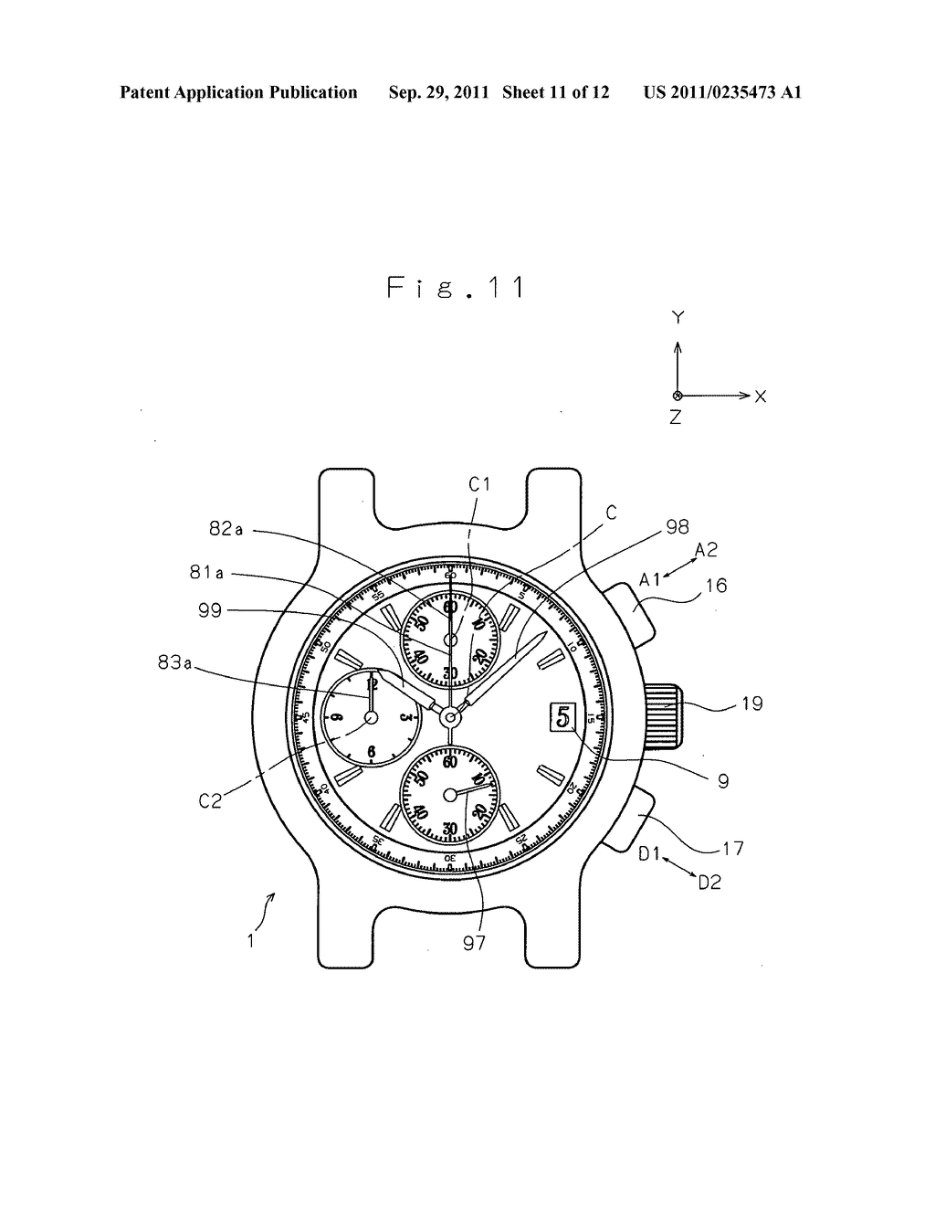 Switch structure, and chronograph mechanism and electronic timepiece using     the same - diagram, schematic, and image 12
