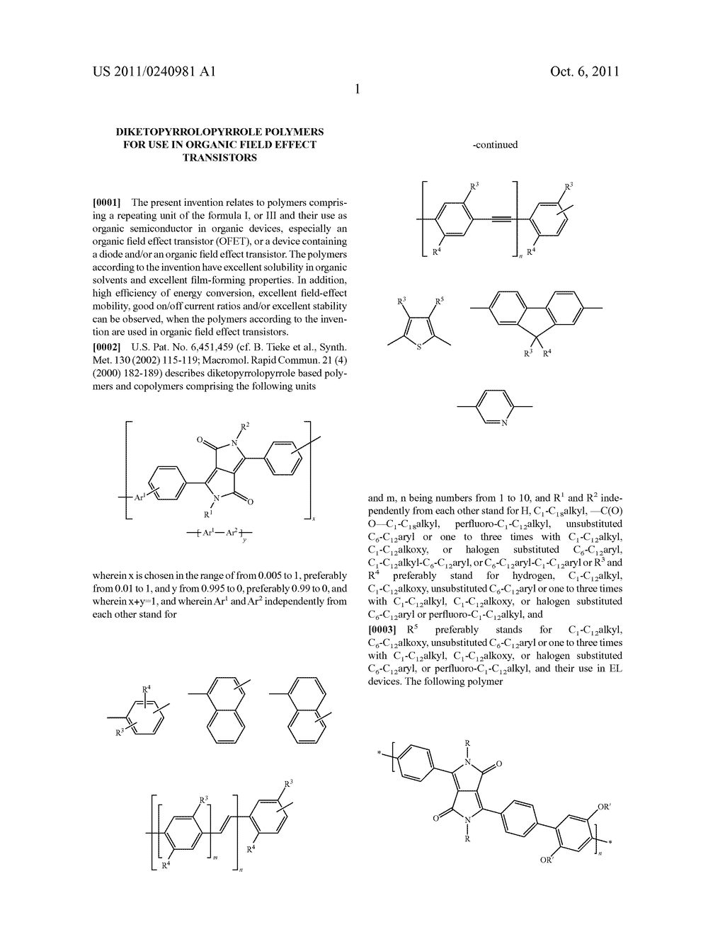 DIKETOPYRROLOPYRROLE POLYMERS FOR USE IN ORGANIC FIELD EFFECT TRANSISTORS - diagram, schematic, and image 03