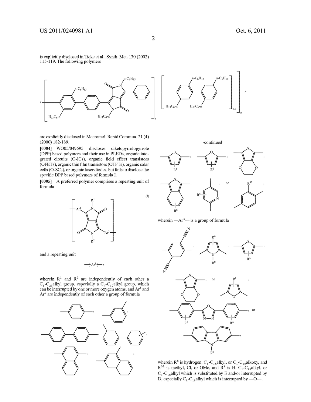 DIKETOPYRROLOPYRROLE POLYMERS FOR USE IN ORGANIC FIELD EFFECT TRANSISTORS - diagram, schematic, and image 04