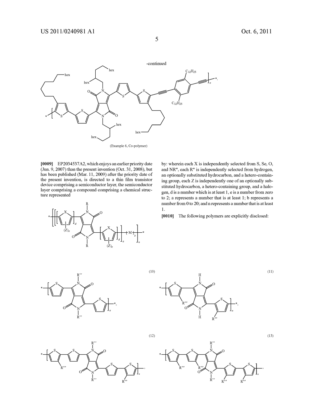 DIKETOPYRROLOPYRROLE POLYMERS FOR USE IN ORGANIC FIELD EFFECT TRANSISTORS - diagram, schematic, and image 07