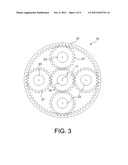 SYSTEM OF CONTRA-ROTATING PROPELLERS DRIVEN BY A PLANETARY GEAR TRAIN     PROVIDING A BALANCED DISTRIBUTION OF TORQUE BETWEEN THE TWO PROPELLERS diagram and image