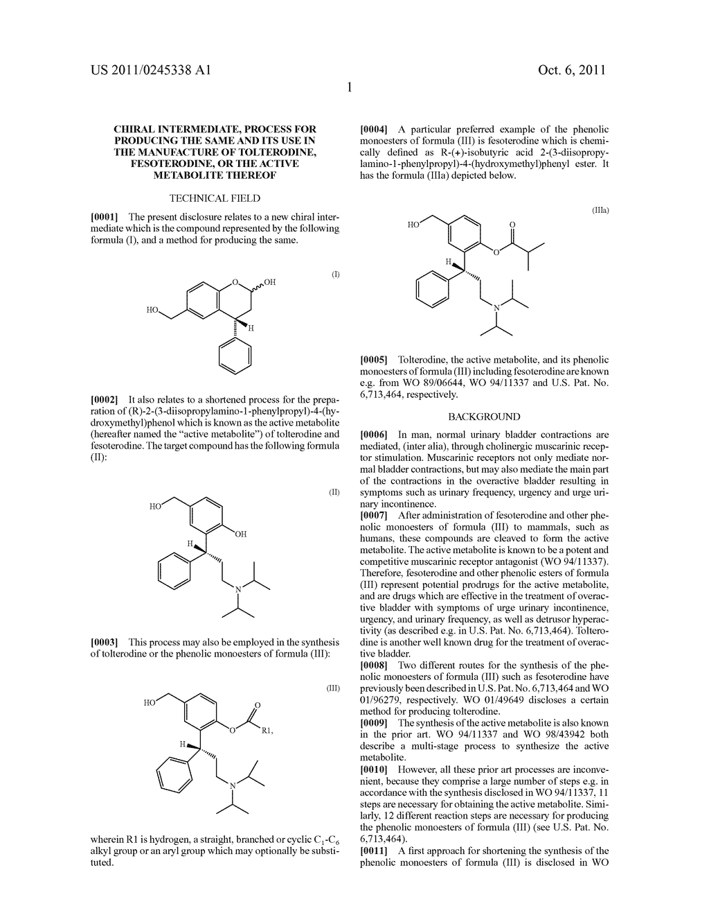 CHIRAL INTERMEDIATE, PROCESS FOR PRODUCING THE SAME AND ITS USE IN THE     MANUFACTURE OF TOLTERODINE, FESOTERODINE, OR THE ACTIVE METABOLITE     THEREOF - diagram, schematic, and image 02