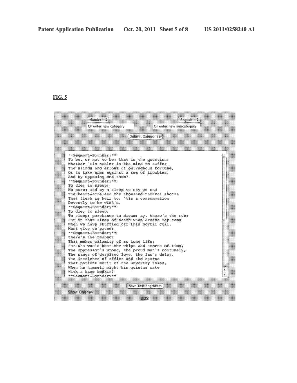 SYSTEM AND METHOD FOR POPULATING AND MANAGING A COMPUTER DATABASE OF     DISCRETE, CATEGORIZED SEGMENTS OF SEQUENTIAL TEXT - diagram, schematic, and image 06