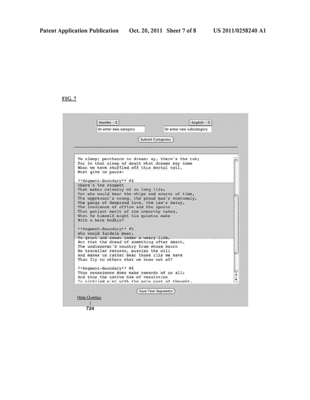 SYSTEM AND METHOD FOR POPULATING AND MANAGING A COMPUTER DATABASE OF     DISCRETE, CATEGORIZED SEGMENTS OF SEQUENTIAL TEXT - diagram, schematic, and image 08