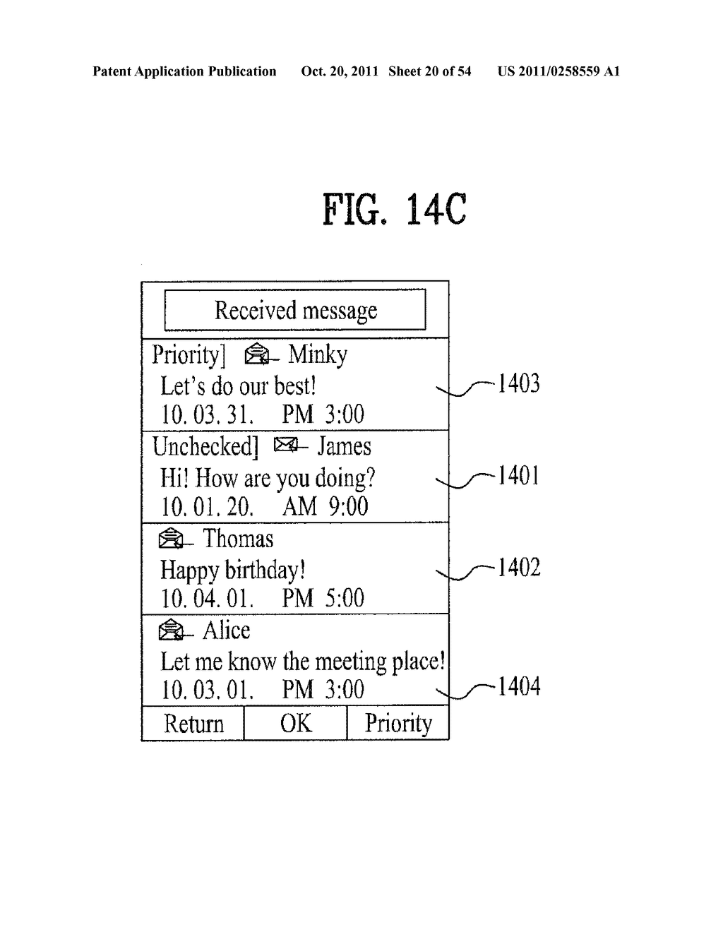 MOBILE TERMINAL AND MESSAGE LIST DISPLAYING METHOD THEREIN - diagram, schematic, and image 21