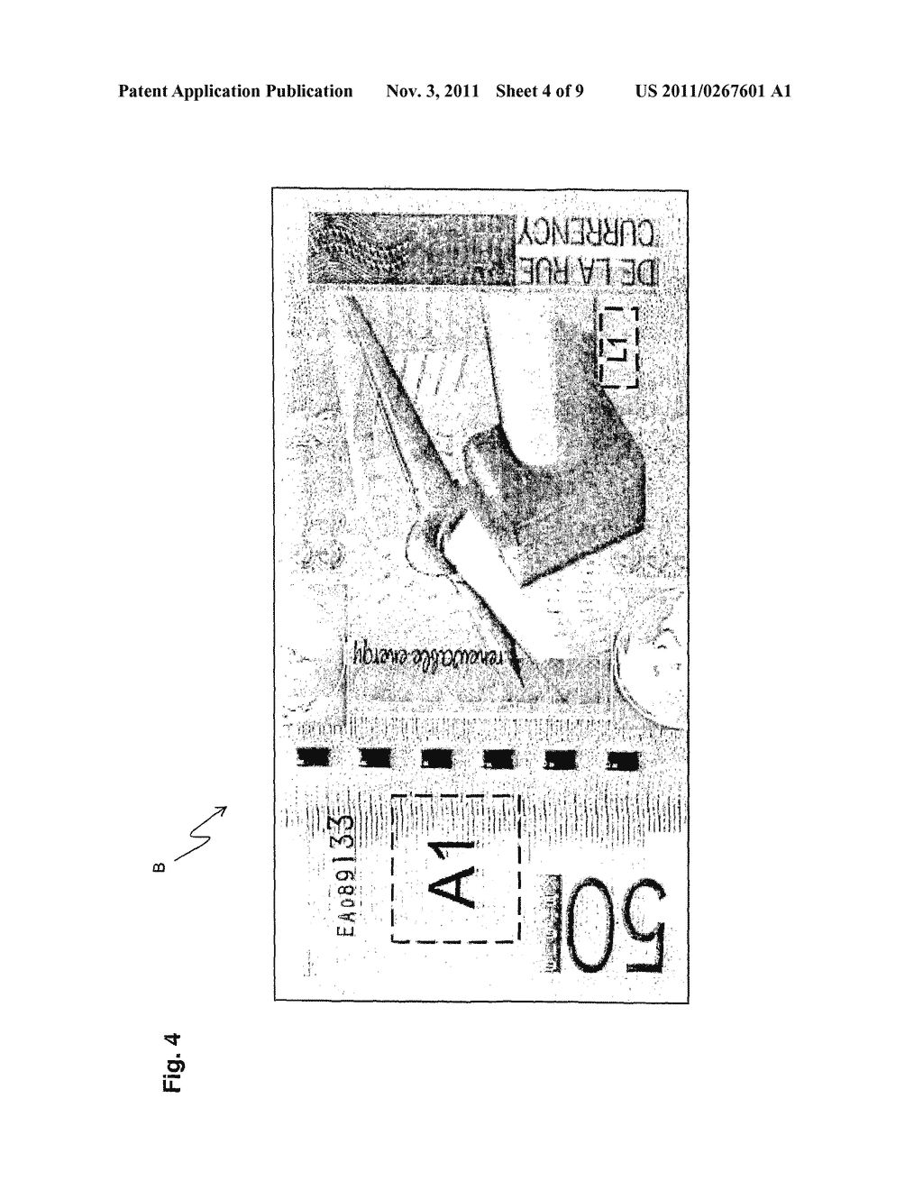 DOCUMENT OF VALUE, METHOD OF MANUFACTURE AND METHOD OF DETECTING SOIL OR     WEAR - diagram, schematic, and image 05