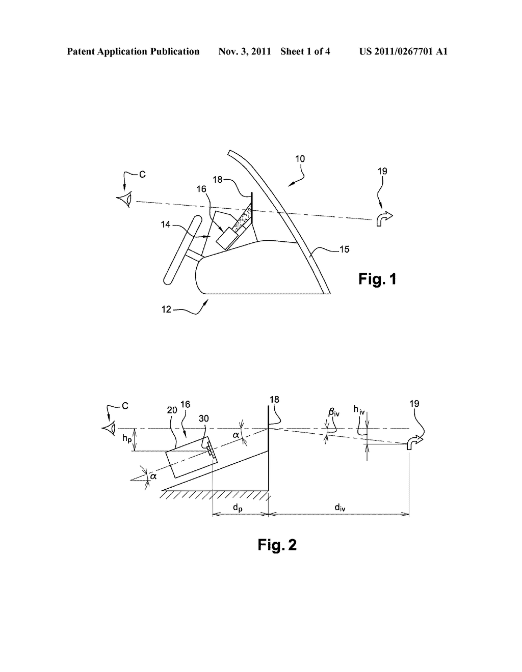 DIFFRACTIVE HEAD-UP DISPLAY DEVICE PROVIDED WITH A DEVICE FOR ADJUSTING     THE POSITION OF THE VIRTUAL IMAGE - diagram, schematic, and image 02