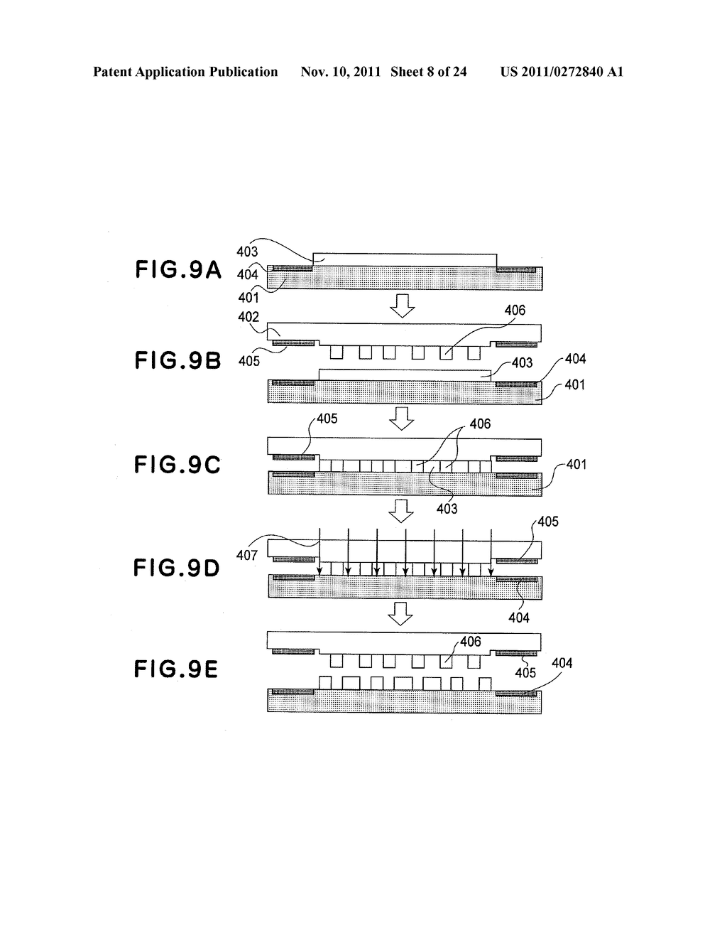 Light Transmissive Mold and Apparatus For Imprinting a Pattern Onto a     Material Applied on a Semiconductor Workpiece and Related Methods - diagram, schematic, and image 09